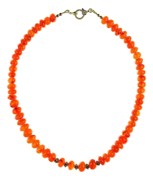 Ajd 16 Inch Carnelian Rondelle Necklace With Diamond Chip Clasp