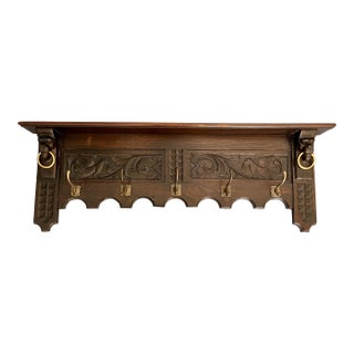 Antique Gothic Lions Head Wall Shelf Coat & Hat Rack For Sale