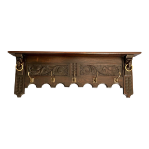 Antique Gothic Lions Head Wall Shelf Coat & Hat Rack