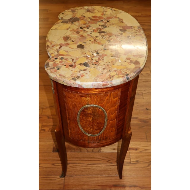 1920s French Louis XV Style Marble Top Mixed Wood Inlaid End Table Nightstand C 1920 For Sale In New York - Image 6 of 12