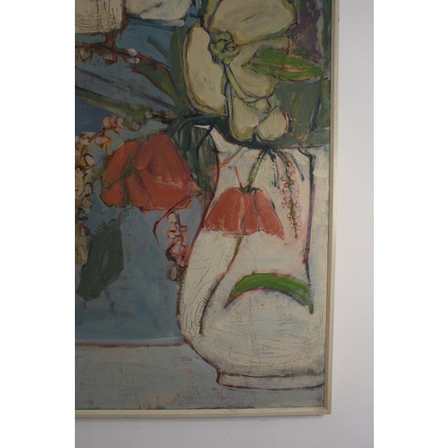 Brighten up any space with a large-scale contemporary floral still life. Canvas measures an impressive 46 x 40 inches and...