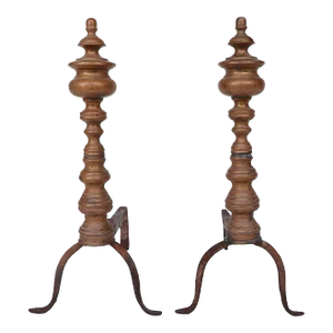 Early Chippendale Style Brass and Iron Andirons