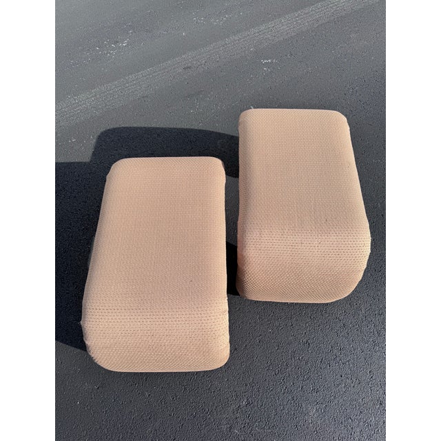 Curvaceous pair of postmodern design ottomans in the manner of Karl Springer / Directional. Upholstery is original and in...