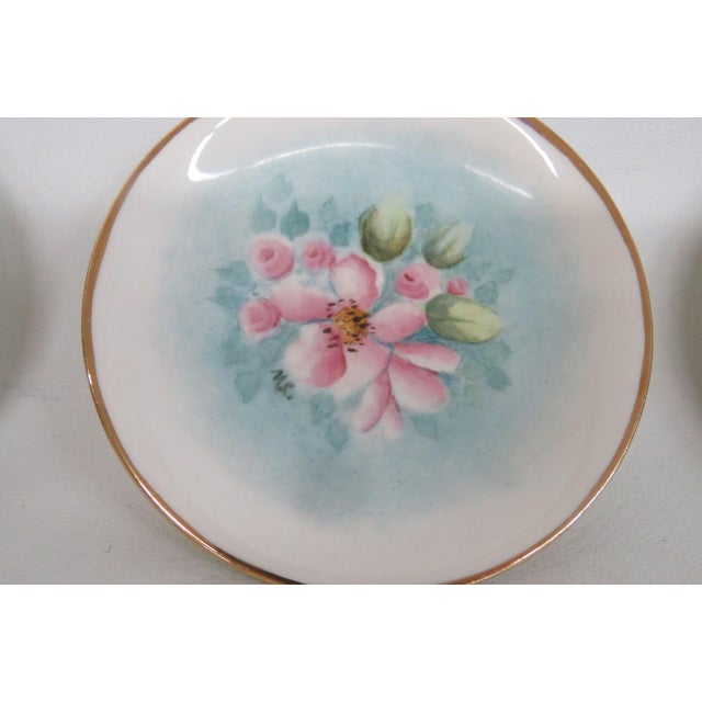 Porcelain Trinket Dishes Set of 7 With Hand Painted Flowers and Gold Trim 4872b For Sale - Image 4 of 12