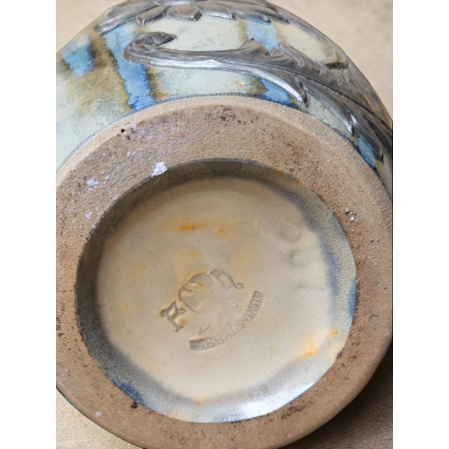 Blue Vintage Stoneware Vase from Pierrefonds, 1930s For Sale - Image 8 of 11