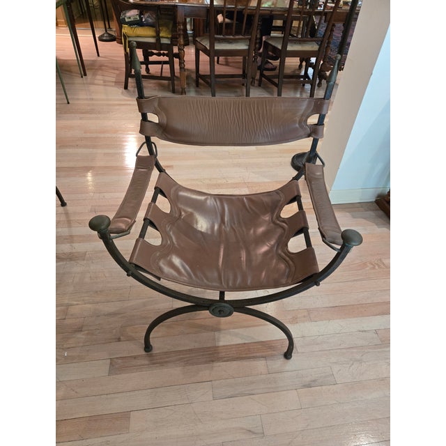1960s Mid Century Wrought Iron and Brass Savonarola Chairs - A Set For Sale - Image 5 of 11