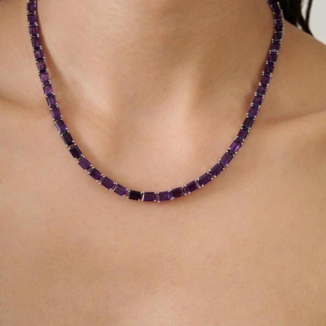 Violet 38.6 Ct Purple Amethyst Necklace in Solid 925 Sterling Silver For Sale - Image 8 of 12