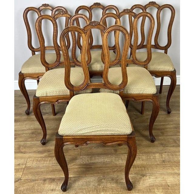 French Louis Style Oak Dining Chairs with Upholstered Seats, Set of 6 For Sale - Image 5 of 16