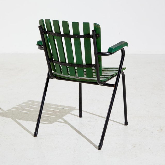 Green Metal & Wood Garden Armchair For Sale - Image 3 of 16