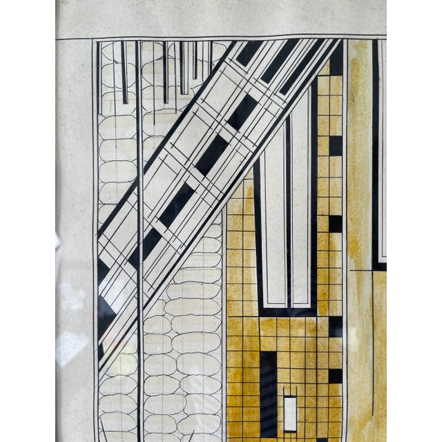 Paint 1950s Geometric Mixed-Media Drawing, Framed For Sale - Image 7 of 8