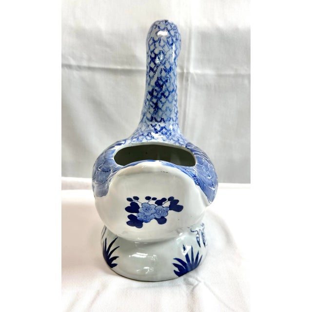 1990s Blue and White Ceramic Duck Cachepot Chinoiserie Bird Planter For Sale - Image 4 of 9