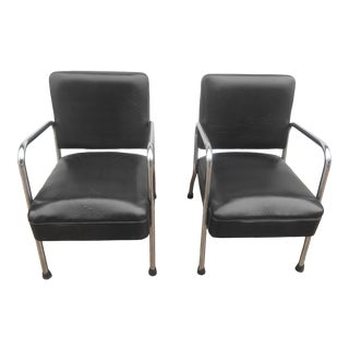1950s Vintage Royal Metal Mfg Co Industrial Chrome and Vinyl Chairs-Pair For Sale