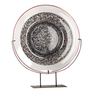 Mid-20th Century Italian Neverino Murano Glass Decorative Plate With Iron Base Designed by Gae Aulenti for Luciano Vistosi