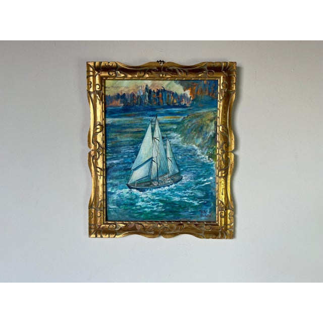 1960's Vintage Expressionist - Style Cityscape Boat Oil Painting, Signed For Sale - Image 13 of 13