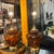 Wood Large Amber Glass, Brass and Wood Table Lamps a Pair For Sale - Image 7 of 10