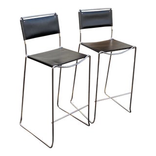 Italian Chrome & Leather Counter Stools - a Pair For Sale