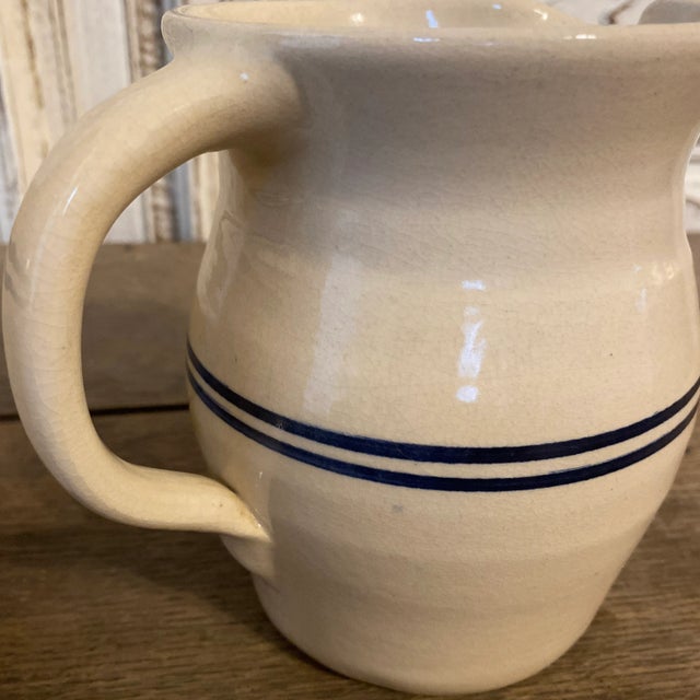 Vintage Signed Marshall Pottery Stoneware Pitchers With Double Cobalt Stripes-Set of 2 For Sale In Dallas - Image 6 of 12