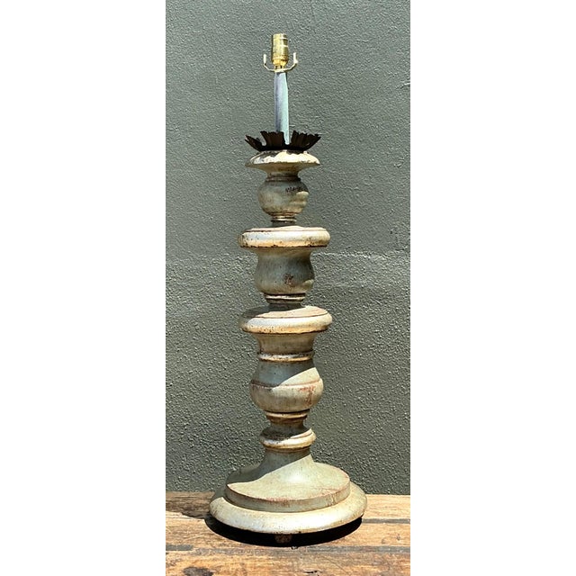 Vintage Distressed Wood Table Lamp For Sale - Image 4 of 16