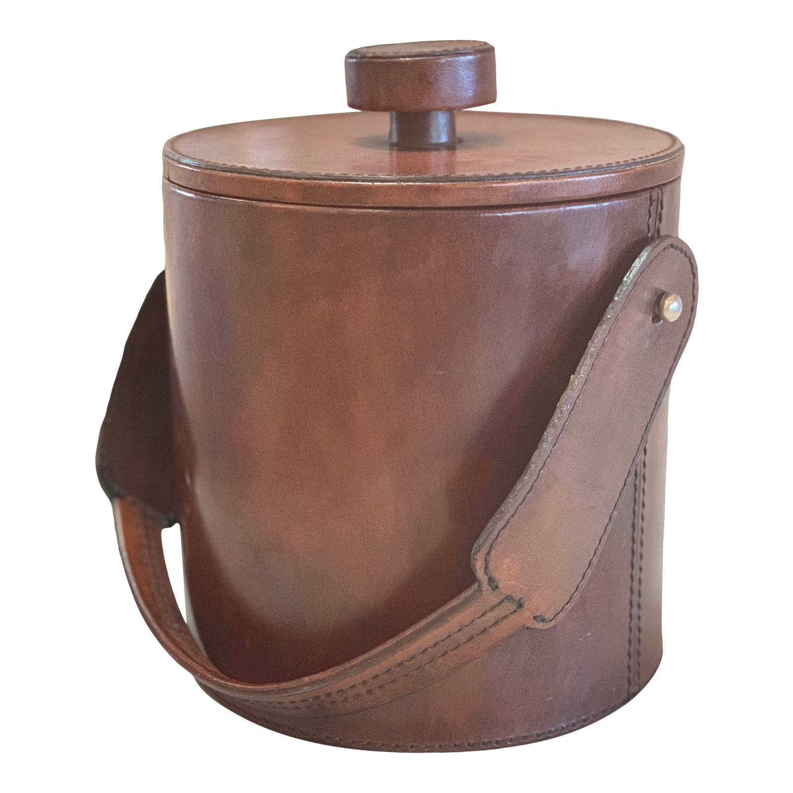 "T" Leather Ice Bucket With Tongs Chairish
