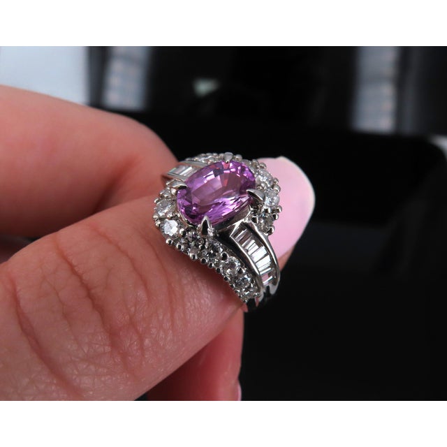Late 20th Century 2.02ct Gia Ceylon No Heat Pink Sapphire 1.00ct Diamond Platinum Ring Size 5.25 For Sale - Image 14 of 18