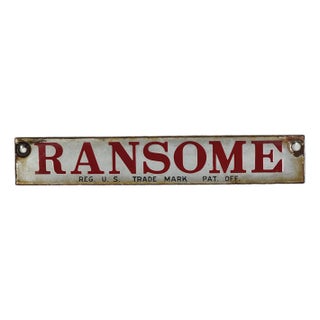 Vintage Mid 20th Century Porcelain Sign of a "Ransome" Company in Bright Red For Sale