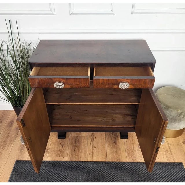 Wood Italian Art Deco Modern Walnut Burl & Brass Sideboard, 1940s For Sale - Image 7 of 9