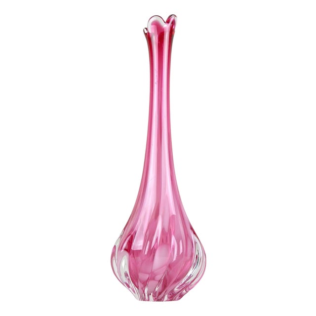Pink Long Neck Murano Glass Vase, Italy, 1970s For Sale