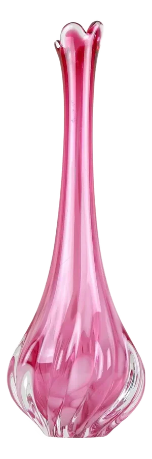 Pink Long Neck Murano Glass Vase, Italy, 1970s