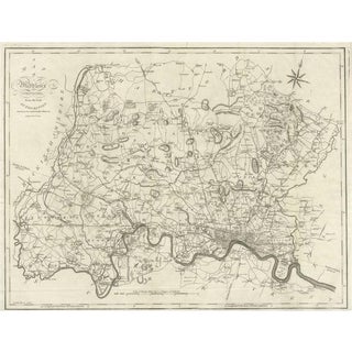Large Antique County Map of Middlesex, England, 1805 For Sale