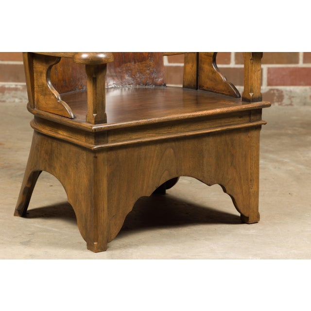 Rustic 19th Century English Walnut Lambing Chair with Carved Base For Sale - Image 9 of 12
