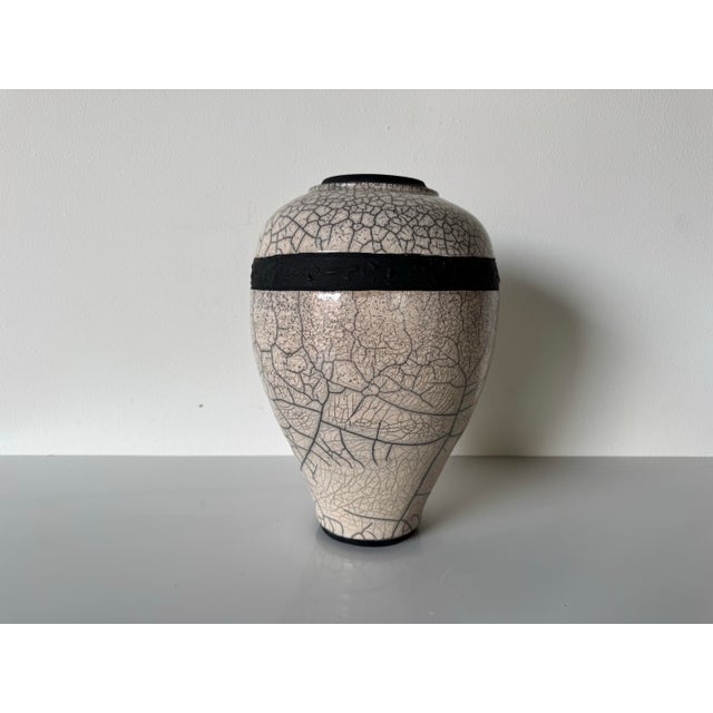 1980s Vintage Black and White Crackled Glazed Studio Pottery Vase For Sale In Miami - Image 6 of 9
