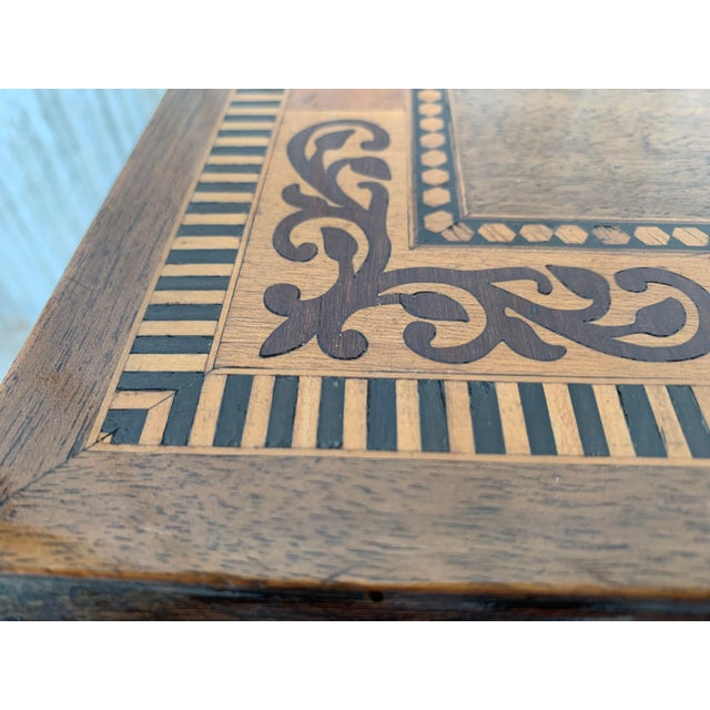 19th Century Baroque Spanish Side Table with Marquetry Top & Turned Legs For Sale - Image 11 of 18