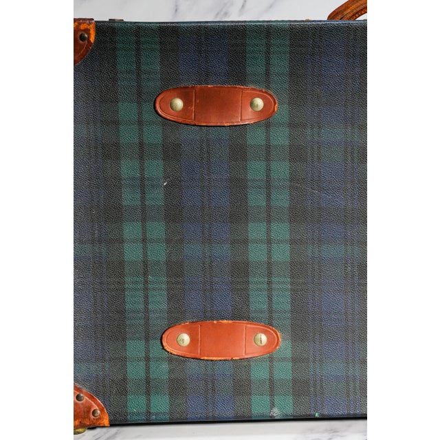 Heritage Style Vintage Tartan Leather Suitcase Luggage Home Decor Prop Storage For Sale - Image 17 of 18