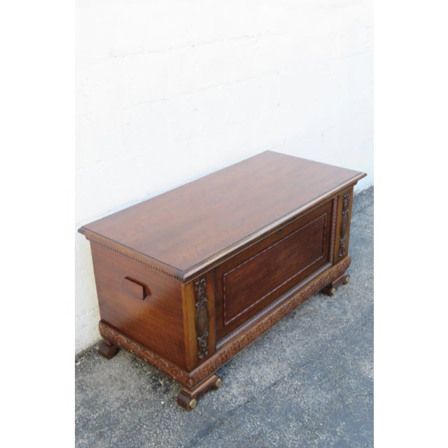 Wood Early 20th Century Large Carved Bench Cedar Chest Blanket Trunk For Sale - Image 7 of 12