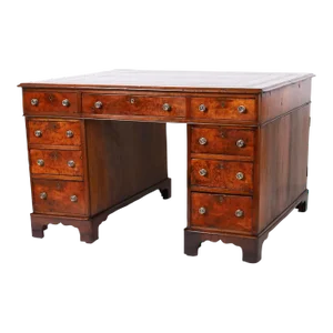 Antique English Leather Top Partners Desk
