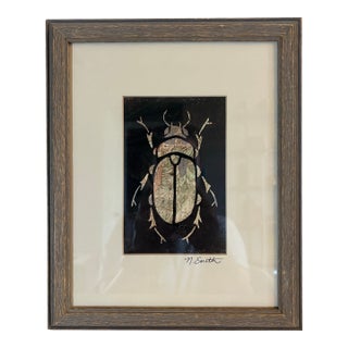 Atlas Beetle (Mixed Media Linocut Print) Signed and Framed For Sale