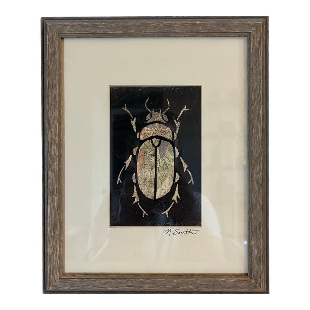 Atlas Beetle (Mixed Media Linocut Print) Signed and Framed For Sale