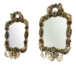German Polychrome Porcelain Candleholder Mirrors, Set of 2