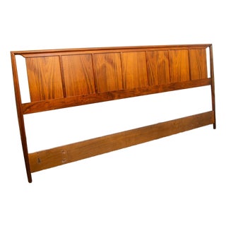 Mid Century Modern Headboard Bed Frame King Size Solid Walnut Wood Vintage MCM For Sale