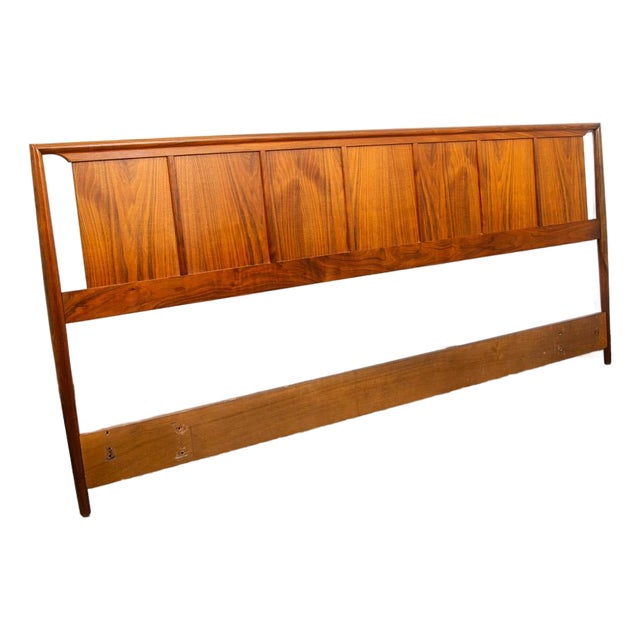 Mid Century Modern Headboard Bed Frame King Size Solid Walnut Wood Vintage MCM For Sale