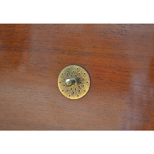Wood 1960 Baker Furniture Mahogany Federal Style Chest on Stand Ornate Brass Hardware For Sale - Image 7 of 11