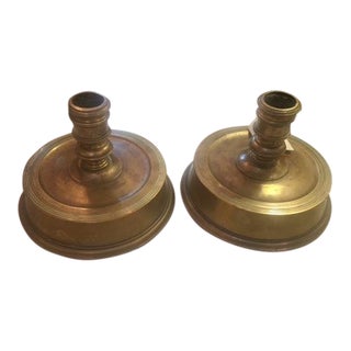 European 17th Century Brass Candle Holders - a Pair For Sale