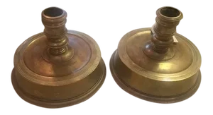 European 17th Century Brass Candle Holders - a Pair