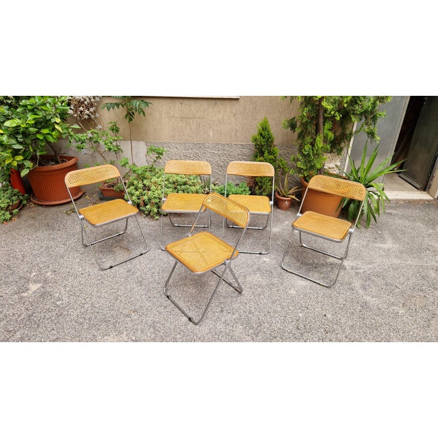 Vintage Plia Folding Chair in Vienna Straw by Giancarlo Piretti for Anonima Castelli, 1970s, Set of 5 For Sale - Image 10 of 14