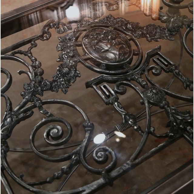Metal Polished Iron Coffee Table Built With 19th Century Balcony & Beveled Glass Top For Sale - Image 7 of 11