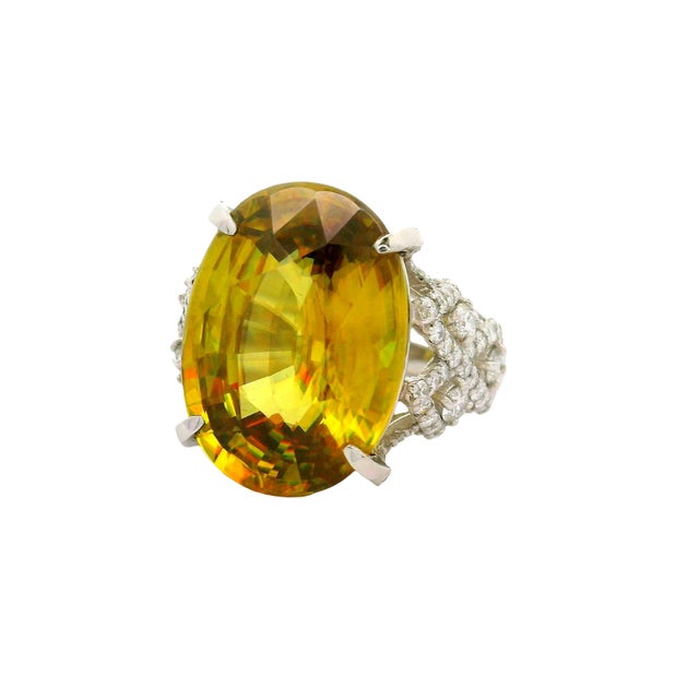 15.46 Carat Sphene Diamond Platinum Cocktail Ring, Size 6.5 For Sale - Image 4 of 6