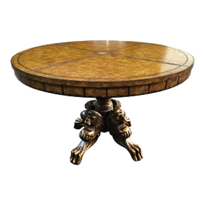 Renaissance Revival Style Tooled Leather Clad Top Center Table