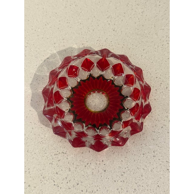 Vintage French Ruby Red & Clear Art Glass Ashtray With Dark Green Accent Detailing For Sale In Los Angeles - Image 6 of 9