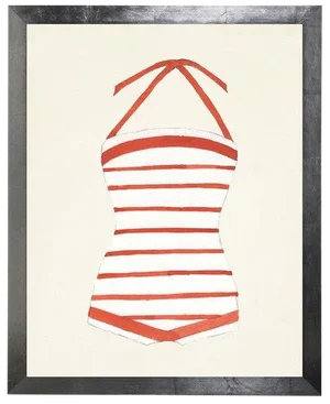 Orange and White Striped Bathing Suit Watercolor Print - 15" X 19"