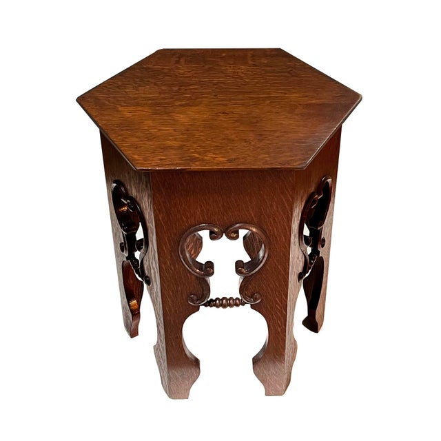 English Arts & Crafts Hexagonal Oak Occasional Table For Sale - Image 4 of 7